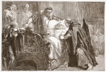 Frederik den Vises død, kurfyrst af Sachsen, illustration fra The History of Protestantism af James Aitken Wylie (1808-1890), pub. 1878
