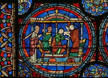 Detalje fra Miracle Window, der viser Audrey af Canterbury, der tager helbredende vand