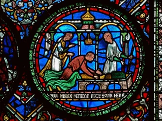 Detalje fra Miracle Window, der forestiller William Kellett og Adam Forrester