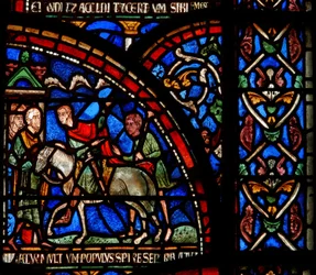 Detalje fra Mirakelvinduet, der viser en scene fra redningen af William af Gloucester