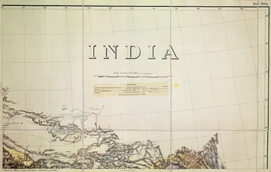 Detalje af et kort over grænsen mellem Indien og Tibet