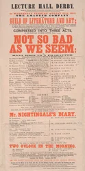 Dickens playbill: Not So Bad As We Seem at Lecture Hall, Derby, program for 25. august 1852