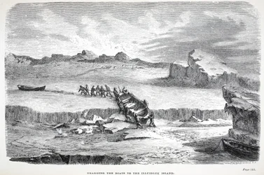 Dragging the Boats to the Illuidlek Island, pub. London 1886 