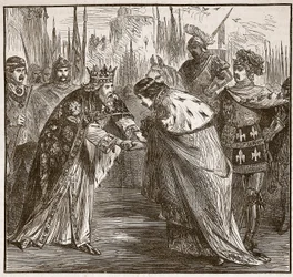 Edward modtager Kong John af Frankrig, illustration fra Cassells Illustrated History of England (sepia foto)