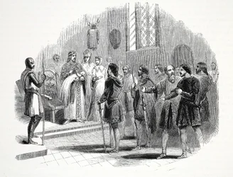 Edward den første præsenterer de walisiske høvdinge med en prins født blandt dem på Rhuddlan Castle