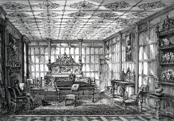 Elizabethan Dining Room, udgivet i The House-Furnisher & Decorator, 1. oktober 1872