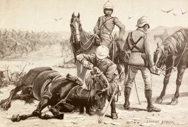 Engelsk kavaleri vander deres heste under Mahdist-krigen, Sudan i 1880