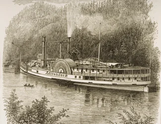 Udflugtsdamper på Hudson River, ca. 1870, fra "American Pictures" udgivet af Religious Tract Society, 1876