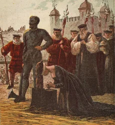 Henrettelse af Lady Jane Grey, pub. 1890 (farvelitografi)