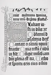 Faksimile af en side fra en psalter, trykt af Johann Fust og Petrus Schoiffer, Mainz, 1459