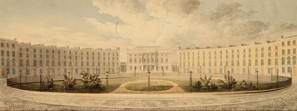 Finsbury Circus Ser mod nord mod London Institution, ca. 1820 (akvarel på papir)