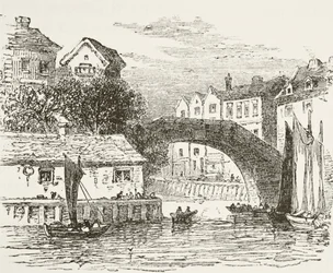 Fleet Bridge, London i det 17. århundrede, fra »Englands nationale og hjemlige historie« af William Hickman Smith Aubrey (1858-1916), udgivet i London, ca. 1890