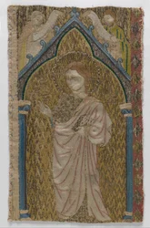 Fragment af en orfhrey (linned, silke og guldtråd)