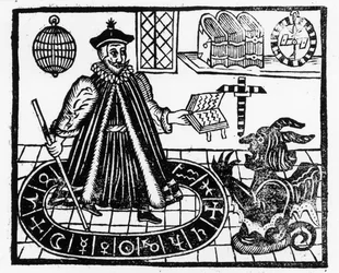 Frontispice af The Tragicall History of the Life and Death of Doctor Faustus, af Christopher Marklin, ca. 1616