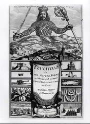 Frontispice til Leviathan eller et kirkeligt og borgerligt samfunds stof, form og magt, 1651, af Thomas Hobbes (1588-1679) fra Malmesbury
