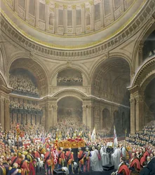 Begravelse af Arthur Wellesley (1769-1852) Hertug af Wellington i St. Pauls Cathedral, indgraveret af J. Thomson og E.J. Parris, 1852