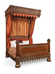 George IV halvtesterseng, ca. 1830 (pakkeforgyldt eg og silke)