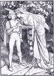 Guenevere sender sin side til Lancelot for at få hjælp, illustration fra 
