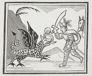 Guy and the Northumbrian Dragon, illustration fra Chap-books of the Eighteenth Century af John Ashton, pub. 1882