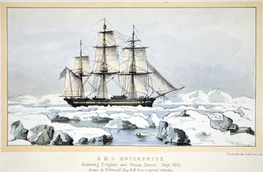 HMS Enterprise på vej ind i Dolphin and Union Strait, september 1852