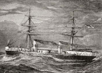HMS Inflexible, Invincible Class Battlecruiser fra British Royal Navy, illustration fra 