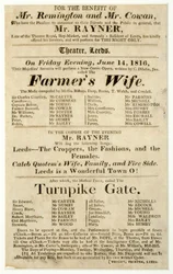 Håndseddel, der reklamerer for en en-nat-forestilling af Mr. Rayner i "The Farmer