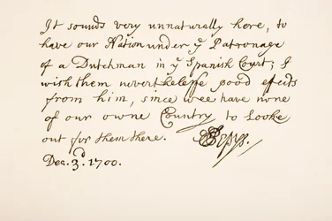 Håndskrift og underskrift af Samuel Pepys, 1700