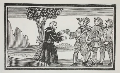 Han bandt abbeden til et træ, illustration fra Chap-books of the Eighteenth Century af John Ashton, pub. 1882