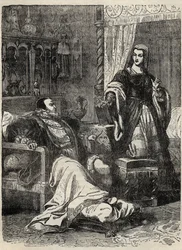 Henry VIII og dronningen Catherine Parr (1512-1548) - gravering fra "" History of England" af Cassell Petter & Galpin