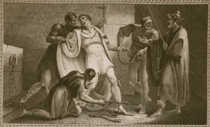 Fængsling af Stephen, illustration fra David Humes The History of England, pub. af R. Bowyer, London, 1812