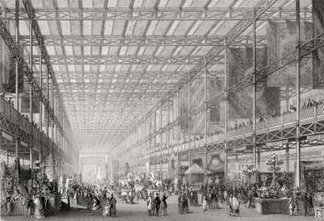 Interiør af The Great Industrial Exhibition fra 1851 i Hyde Park fra Cyclopaedia of Useful Arts & Manufactures, redigeret af Charles Tomlinson, ca. 1880