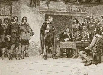 Interview mellem Charles og jarlen af Denbigh, illustration fra Cassells Illustrated History of England (sepiafoto)