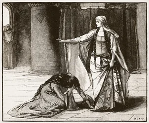 Interview mellem kejserinde Matilda og dronning Maud, illustration fra Cassells Illustrated History of England (sepia foto)