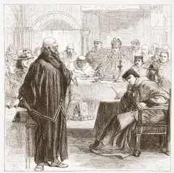 Jerome taler ved sin retssag, illustration fra The History of Protestantism af James Aitken Wylie (1808-1890), pub. 1878