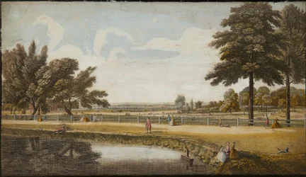 Kensington Gardens, ca. 1740-60 (håndfarvet gravering)