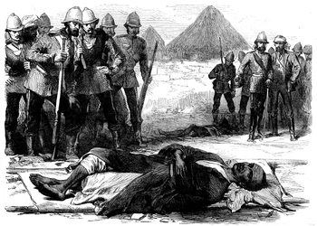 Kong Theodore, da han lå død ved Magdala, fra den britiske ekspedition til Magdala, 1868