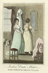 Dame kjolemager, pub. 1804 (håndfarvet gravering)