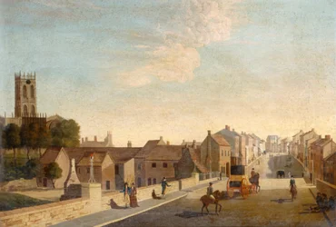 Landskab med kirke, ca. 1790 (olie på lærred)