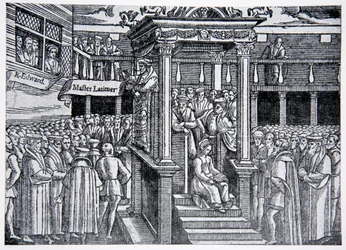 Latimer prædiker før Edward VI, illustration fra The History of the Nation