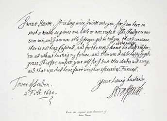 Brev fra Lord Strafford til sin kone, fra Tower of London, 4. februar 1640