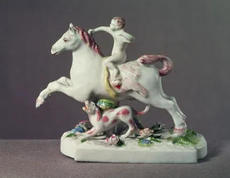 Longton Hall-figur af Amor, der rider på en hest, ca. 1755 (porcelæn)