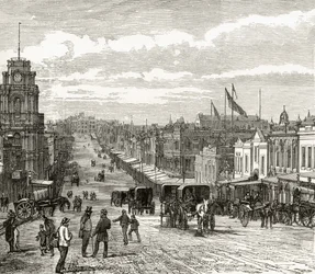 Looking East down Bourke Street, Melbourne, ca. 1880, fra 