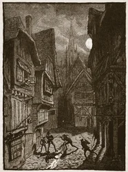 Lord Gray og hans tilhængere angriber jarlen af Southampton, illustration fra Cassells Illustrated History of England (sepia foto)