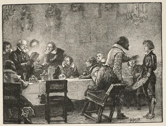 Lord Monteagle og advarselsbrevet om Krudtplottet, illustration fra Cassells Illustrated History of England (sepia-foto)