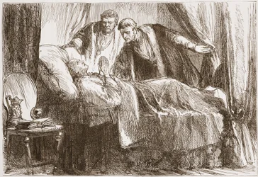 Luther på sit dødsleje, illustration fra The History of Protestantism af James Aitken Wylie (1808-1890), pub. 1878