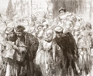 Luthers pjece: scene på trykkeriet, illustration fra The History of Protestantism af James Aitken Wylie (1808-1890), pub. 1878