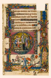 MS 1-2005, fol. 58r: Saul sender Doeg for at dræbe præsterne i Nob, historisk initial fra Macclesfield Psalter, Use of Sarum, East Anglia, ca. 1330