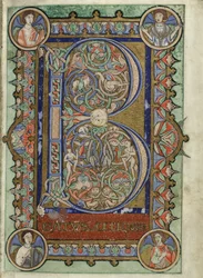 MS Hunter 229 f.22r fra Hunterian Psalter, ca. 1170 (pen & blæk og tempera på vellum)