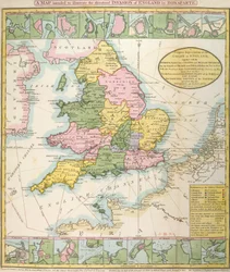 Kort over Storbritannien, der illustrerer den truede invasion af Napoleon Bonaparte (1769-1821) 1803 (farve litho)