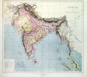 Kort over Indien, udgivet under ledelse af oberst H.R. Thuillier, R.E., Surveyor General of India, 1877
